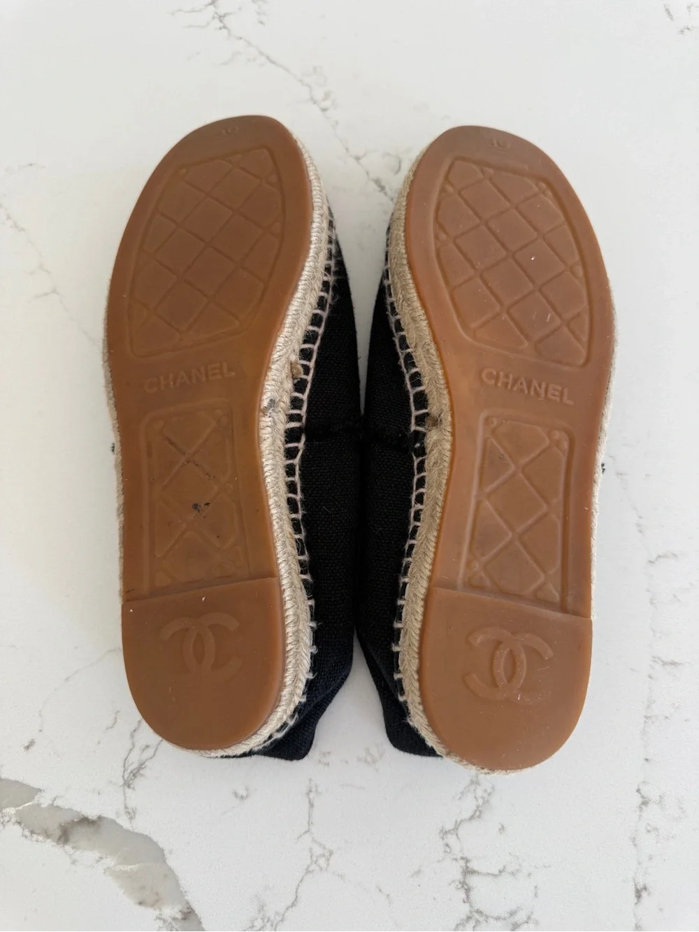 Chanel Black Canvas Espadrilles - Classic Logo Slip-On